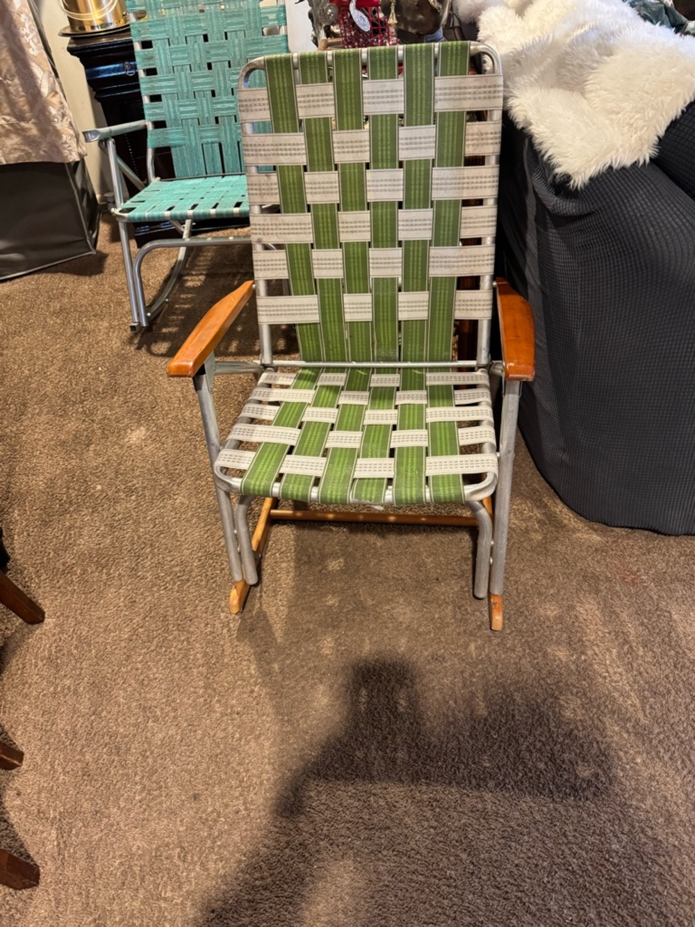 Classic Green and White Woven Lawn Chair - Brand Unspecified
